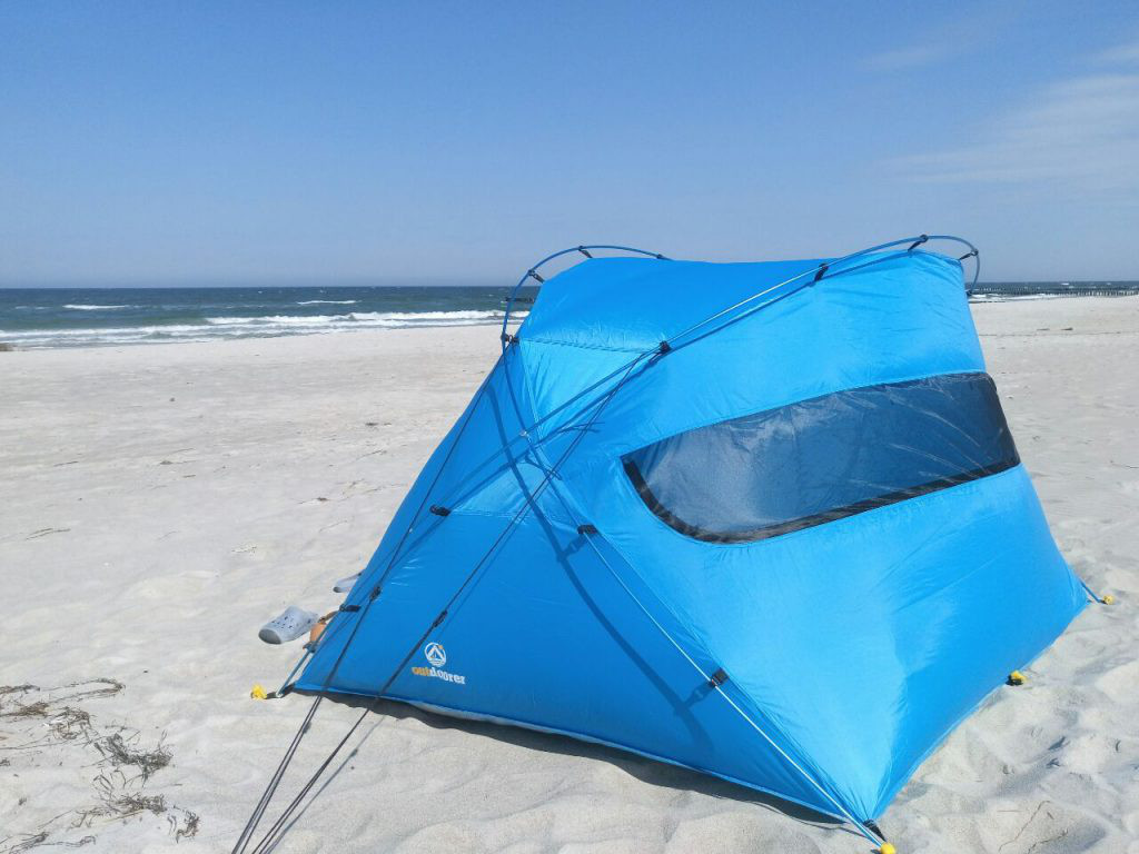 Kleines Packmaß für Reisen leicht Dank Alugestänge wasserdicht Sonnenschutz Zelt Zum Verschließen mit Belüftung und Moskitonetz UV 80 outdoorer Strandmuschel Santorin Family Sehr groß 