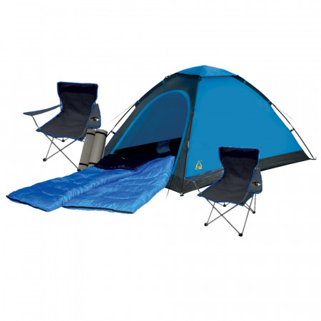 Festival Camping Set – Zelt Set für 2 Personen mit Isomatten, Schlafsäcken & Faltstühlen